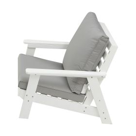 HIPS All-Weather Outdoor Single Sofa with Cushion, White/Grey