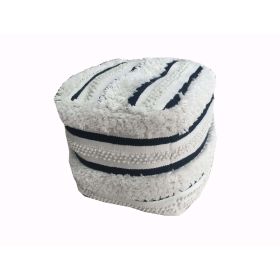 Outdoor Woven, Blue and White Stripe Pouf