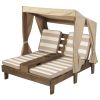 Wooden Outdoor Double Chaise Lounge, Cup Holders, Espresso - Espresso