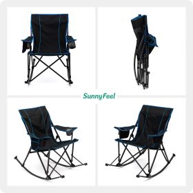 Oversized Rocking Camping Chair, Outdoor Luxury Padded Recliner, Folding Lawn Chair with Pocket, 300 LBS Heavy Duty for Picnic/Lounge/Patio, Portable