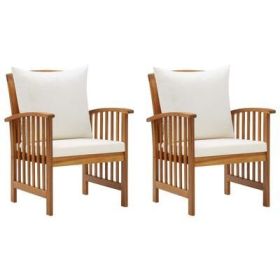 Patio Chairs with Cushions 2 pcs Solid Acacia Wood - Cream white