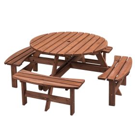 Circular Outdoor Wooden Picnic Table with Built-in Benches for Patio Backyard Garden; DIY; 1720lb Capacity; Natural/Gray - Brown - 8-person