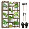 Multi-tier Wooden Plant Stand 11 Potted Flower Display Shelf Rack Vase Holder for Patio Balcony Garden - Yellow