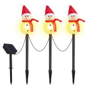 1Pc Solar Powered Lamp 3 Snowmen Outdoor Decorative Christmas Lamp Garden Stake Light IP55 Waterproof Santa Landscape Light Warm White LED Lighting Pa