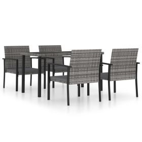 5 Piece Patio Dining Set Poly Rattan Gray - Grey