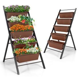 5-tier Vertical Garden Planter Box Elevated Raised Bed with 5 Container - Brown