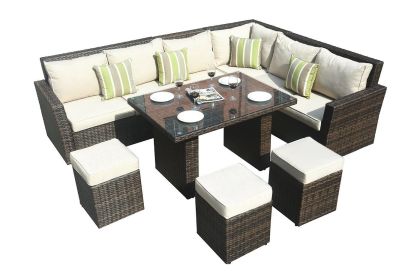 Direct Wicker 7-Piece Outdoor Rattan Wicker Sofa Rattan Patio Garden Furniture, Gray - Dark Color