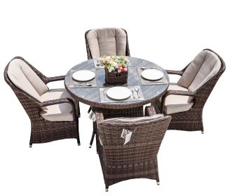 Direct Wicker Marianna Patio Wicker 5 Piece Round Dining Set - Brown