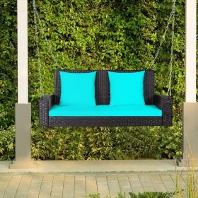 2-Person Patio Rattan Porch Swing with Cushions - Turquoise