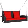 2-Person Patio Rattan Porch Swing with Cushions - Red