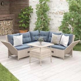 Outdoor Patio 4-Piece All Weather PE Wicker Rattan Sofa Set with Adjustable Backs for Backyard;  Poolside;  Gray - Gray