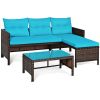 3 Pieces Outdoor Patio Corner Rattan Sofa Set - Turquoise