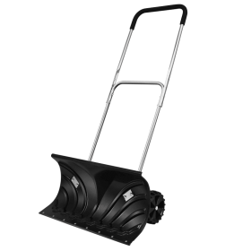 Adjustable Handle Rolling Snow Pusher Shovel - Black - Snow Shovels