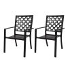 MEOOEM Stackable Metal Outdoor Dining Chairs Set of 2 Patio Bistro Chairs with Armrest Supports 300 LBS for Garden Poolside Backyard Classical Black -