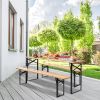 3PCS Outdoor Folding Picnic Table Bench Set, Portable Patio Dining Table Set with Wooden Top & Steel Frame - picture