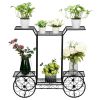 Artisasset Garden Cart Stand & Flower Pot Plant Holder Display Rack, 6 Tiers, Parisian Style - Perfect for Home, Garden, Patio Black RT - Black