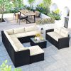 9-piece Outdoor Patio Large Wicker Sofa Set, Rattan Sofa set for Garden, Backyard,Porch and Poolside, Gray wicker - Beige