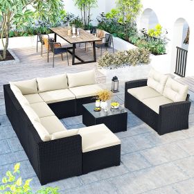 9-piece Outdoor Patio Large Wicker Sofa Set, Rattan Sofa set for Garden, Backyard,Porch and Poolside, Gray wicker - Beige