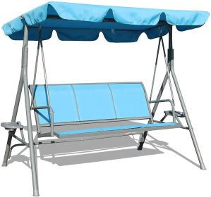 3 Person Patio Swing Seat with Adjustable Canopy for Patio, Garden, Poolside, Balcony - bule