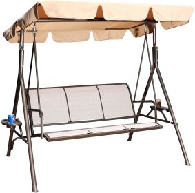 3 Person Patio Swing Seat with Adjustable Canopy for Patio, Garden, Poolside, Balcony - beige