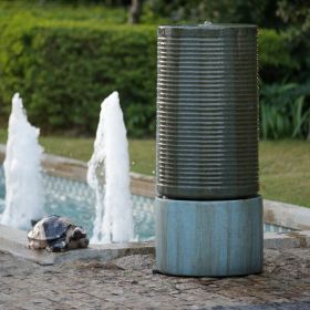 44" Tall Large Round Green Ribbed Tower Water Fountain