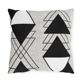 Decorative Outdoor Pillows With Zipper - Set Of 2, Black And White Ash Grey Triangular Colorblock