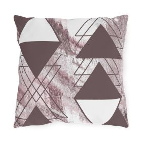 Decorative Outdoor Pillows With Zipper - Set Of 2, Mauve Rose And White Triangular Colorblock