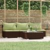 4 Piece Patio Lounge Set with Cushions Brown Poly Rattan - Brown