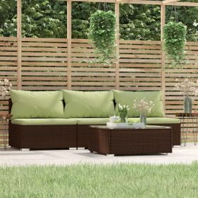 4 Piece Patio Lounge Set with Cushions Brown Poly Rattan - Brown