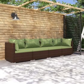 4 Piece Patio Lounge Set with Cushions Poly Rattan Brown - Brown