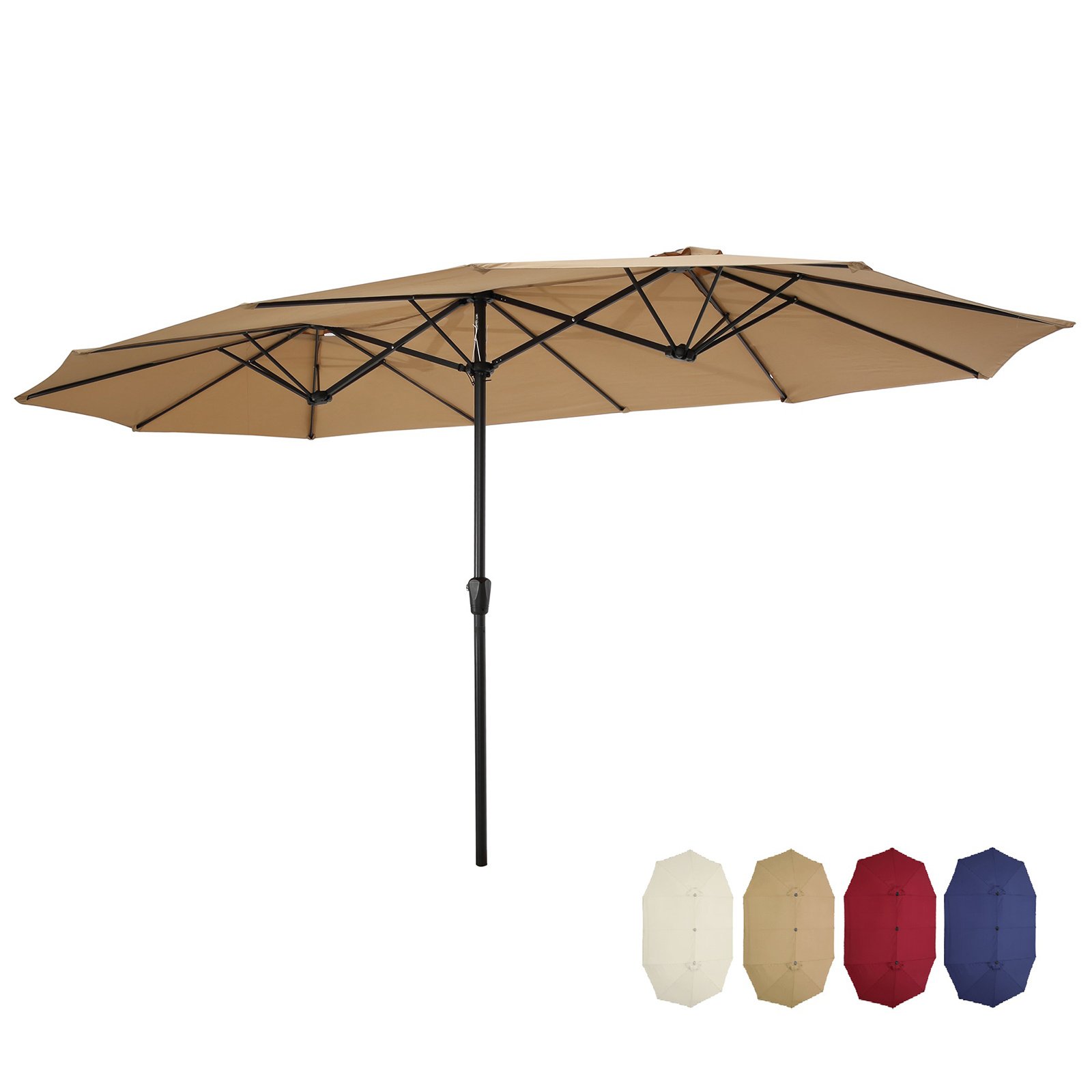 15x9ft Large Double-Sided Rectangular Outdoor Steel Twin Patio Market Umbrella w/Crank-Taupe YK 15x9ft Large Double-Sided Rectangular Outdoor Steel Twin Patio Market Umbrella w/Crank-Taupe YK
