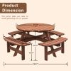 Circular Outdoor Wooden Picnic Table with Built-in Benches for Patio Backyard Garden; DIY; 1720lb Capacity; Natural/Gray - Brown - 8-person