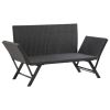 Patio Bench with Cushions 69.3" Black Poly Rattan - Black