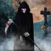 1 Set Halloween Grim Reaper Cloak Costumes Reaper Black Cape Terror Death Hook Sickle Horr Halloween Party Cosplay Costume Props - Single cloak - Chin