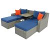 Patio Furniture Sets, 3-Piece Patio Wicker Sofa with Cushions, Pillows, Ottomans and Lift Top Coffee Table - Blue