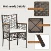 2 Pieces PE Wicker Patio Bistro Dining Chairs with Acacia Wood Armrests and Cushions - as show