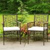 2 Pieces PE Wicker Patio Bistro Dining Chairs with Acacia Wood Armrests and Cushions - as show