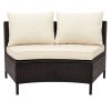 5 Pieces All-Weather Brown PE Rattan Wicker Sofa Set Outdoor Patio Sectional Furniture Set Half-Moon Sofa Set with Tempered Glass Table - Beige