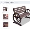 2-Person Seat Bench with Backrest Wooden Wagon Wheel Bench, Rustic Outdoor Patio Furniture-AS - as picture