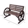 2-Person Seat Bench with Backrest Wooden Wagon Wheel Bench, Rustic Outdoor Patio Furniture-AS - as picture