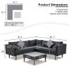 4-pieces Outdoor Wicker Sofa Set;  Patio Furniture with Colorful Pillows;  L-shape sofa set;  Gray cushions and Black Rattan - Black+ Gray