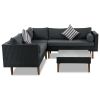 4-pieces Outdoor Wicker Sofa Set;  Patio Furniture with Colorful Pillows;  L-shape sofa set;  Gray cushions and Black Rattan - Black+ Gray