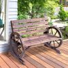 2-Person Seat Bench with Backrest Wooden Wagon Wheel Bench, Rustic Outdoor Patio Furniture-AS - as picture