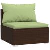 4 Piece Patio Lounge Set with Cushions Brown Poly Rattan - Brown