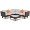 4-pieces Outdoor Wicker Sofa Set;  Patio Furniture with Colorful Pillows;  L-shape sofa set;  Gray cushions and Black Rattan - Beige