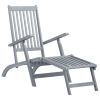 Patio Deck Chair with Footrest and Cushion Solid Wood Acacia - Gray