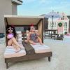 Wooden Outdoor Double Chaise Lounge, Cup Holders, Espresso - Espresso