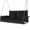 2-Person Patio Rattan Porch Swing with Cushions - Black