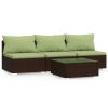 4 Piece Patio Lounge Set with Cushions Brown Poly Rattan - Brown