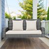 2-Person Patio PE Wicker Hanging Porch Swing Bench Chair Cushion 800 Pounds - White